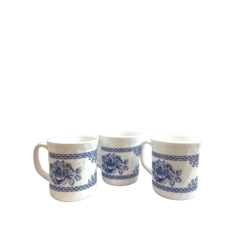 Vintage Arcopal France Honorine Opal Glass Tea Cups/Coffee Mugs Set of 3